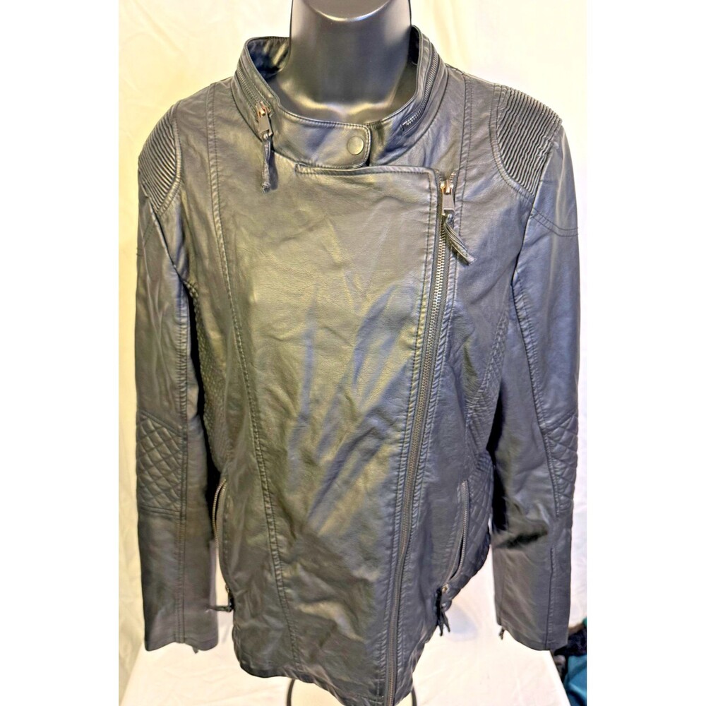 Moto Black Faux Leather Jacket Motorcycle Biker Rocker Grunge Women's XL Goth